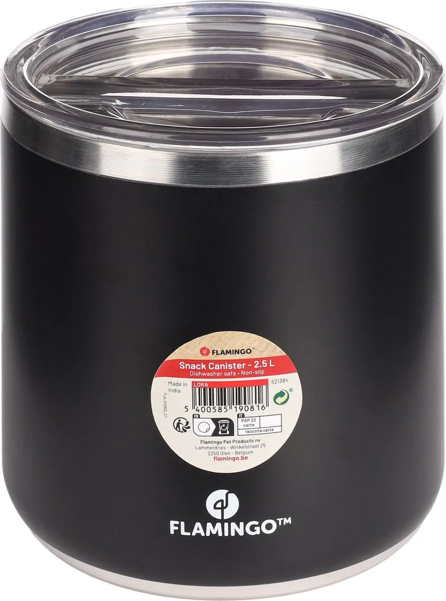 Flamingo Lora Snackdoos RVS - 2500ml - Ø15,5cm - Zwart