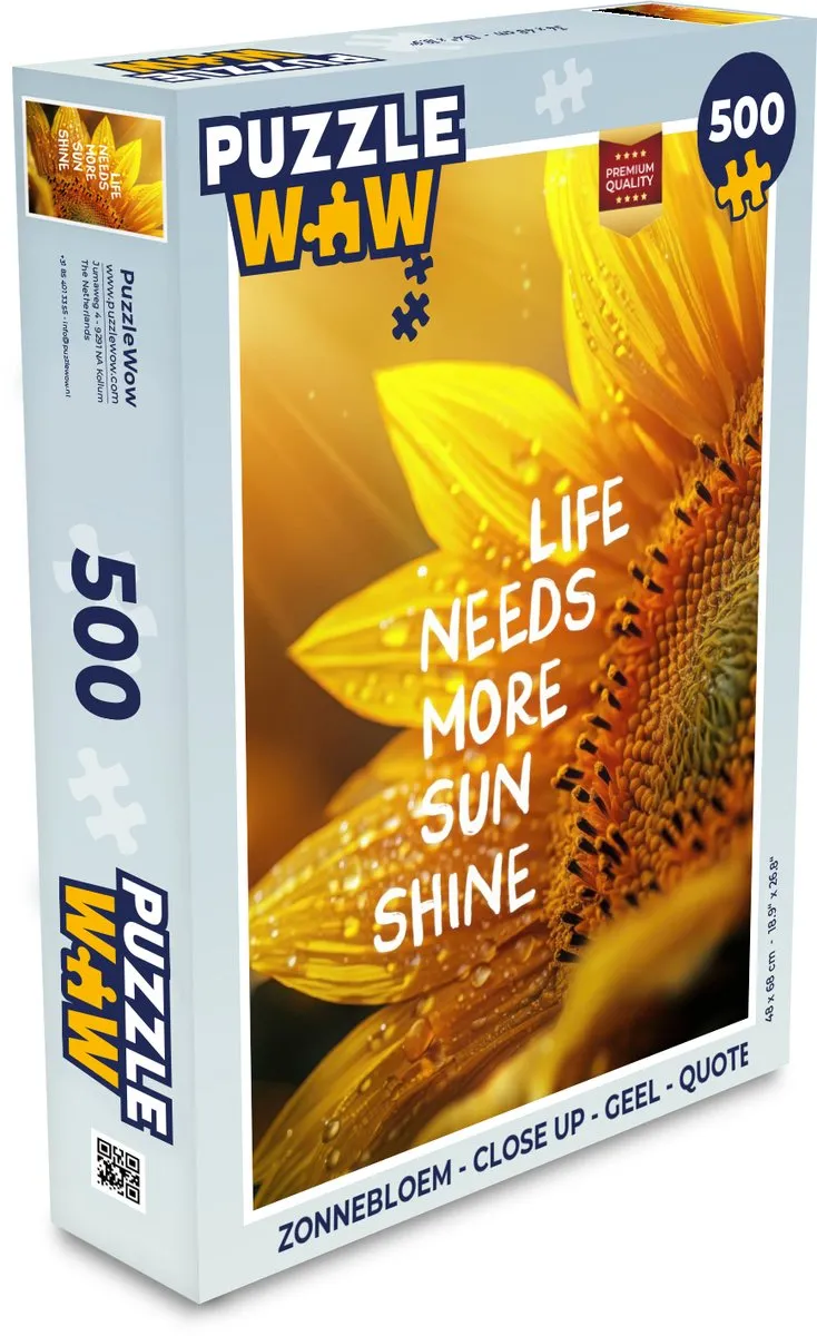 PuzzleWow Zonnebloem Quote Legpuzzel 500 Stuks