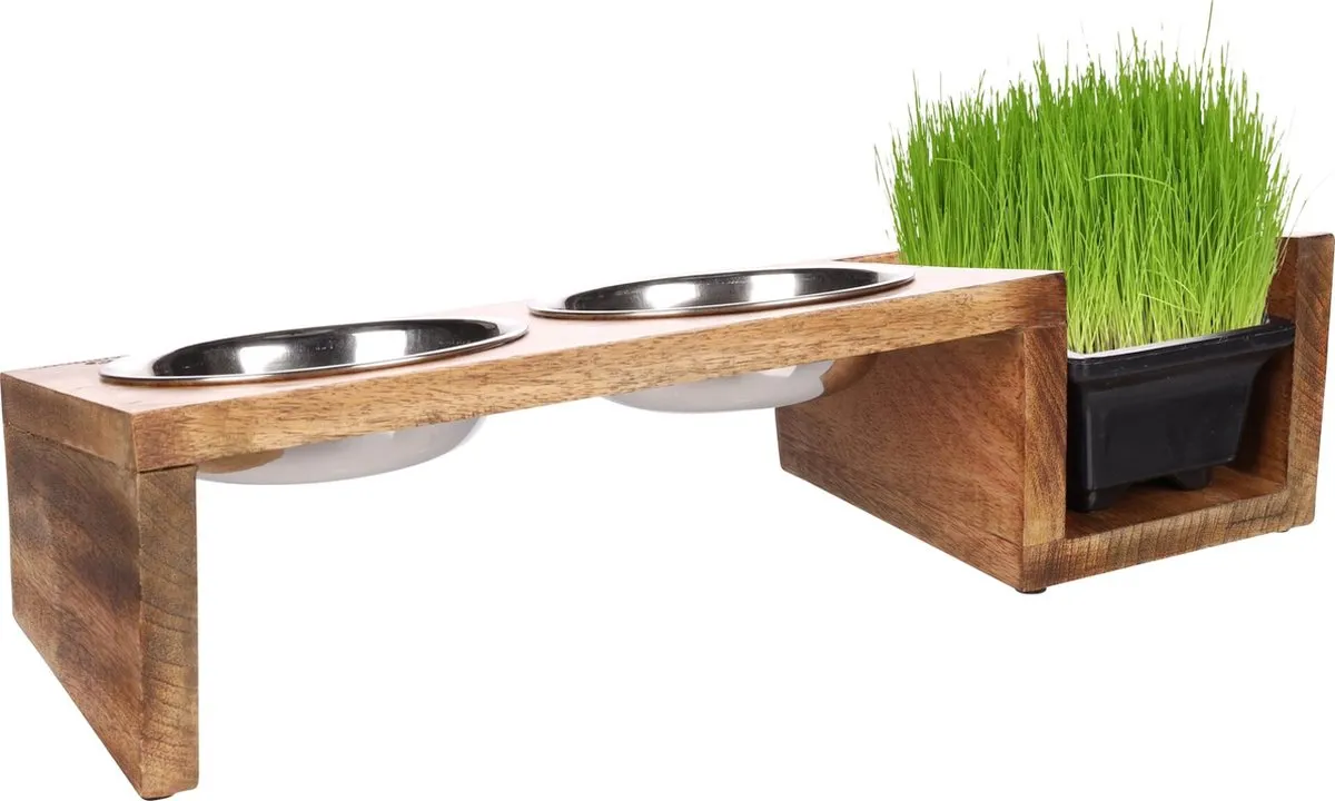 Flamingo Lela Duo Dinner Staander - Katten Eet- en Drinkset 2x375ml - 13cm - Naturel
