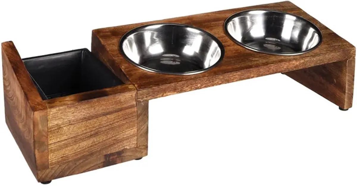 Flamingo Lela Duo Dinner Staander - Katten Eet- en Drinkset 2x375ml - 13cm - Naturel