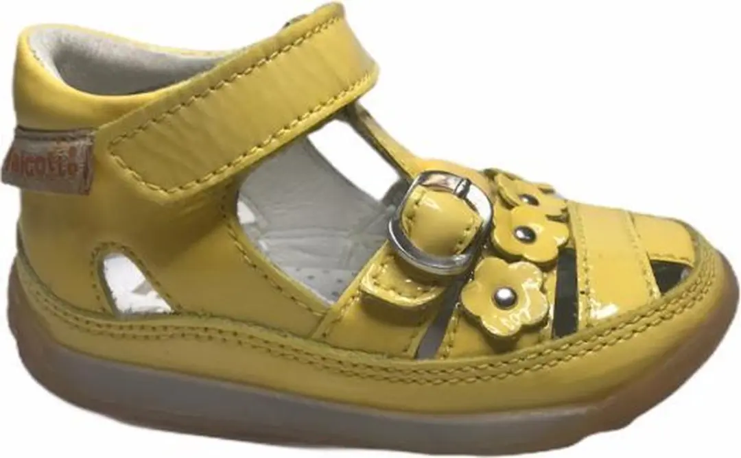 Falcotto velcro bloempjes gesloten sandalen 1357 lak geel mt 20