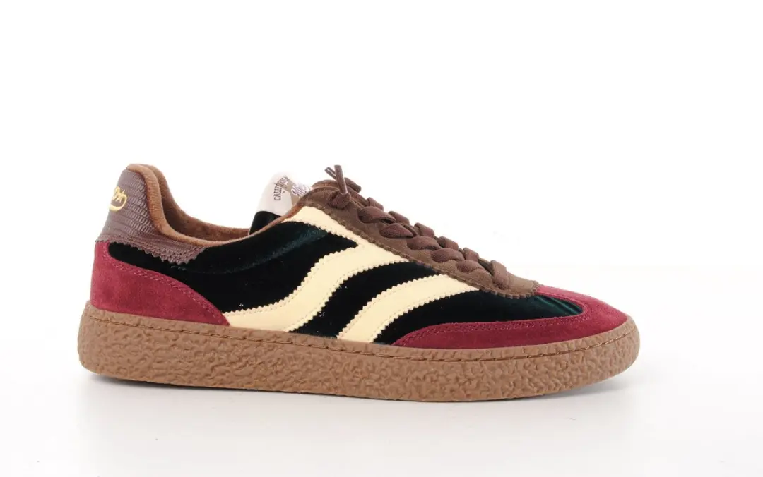 MRP dames sneaker Becky suède en velours bordo groen en bruin