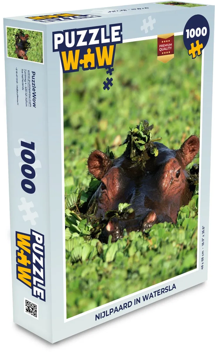 PuzzleWow Nijlpaard Water Planten Legpuzzel 1000 Stuks - Multicolor