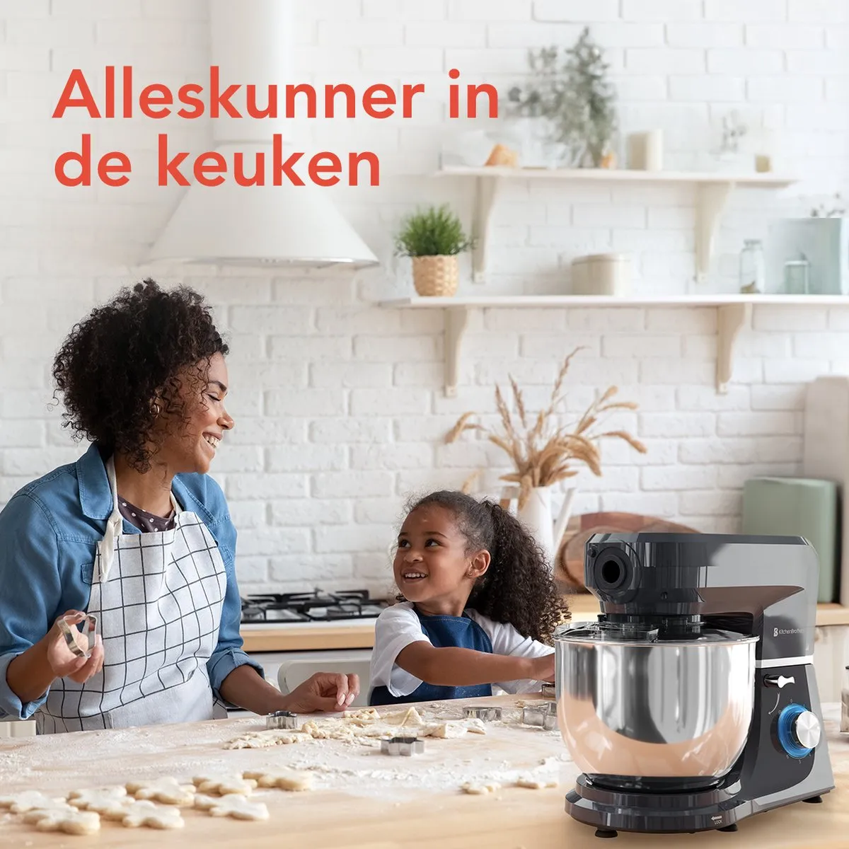 KitchenBrothers Keukenmachine 1500W - 6-in-1 Antraciet