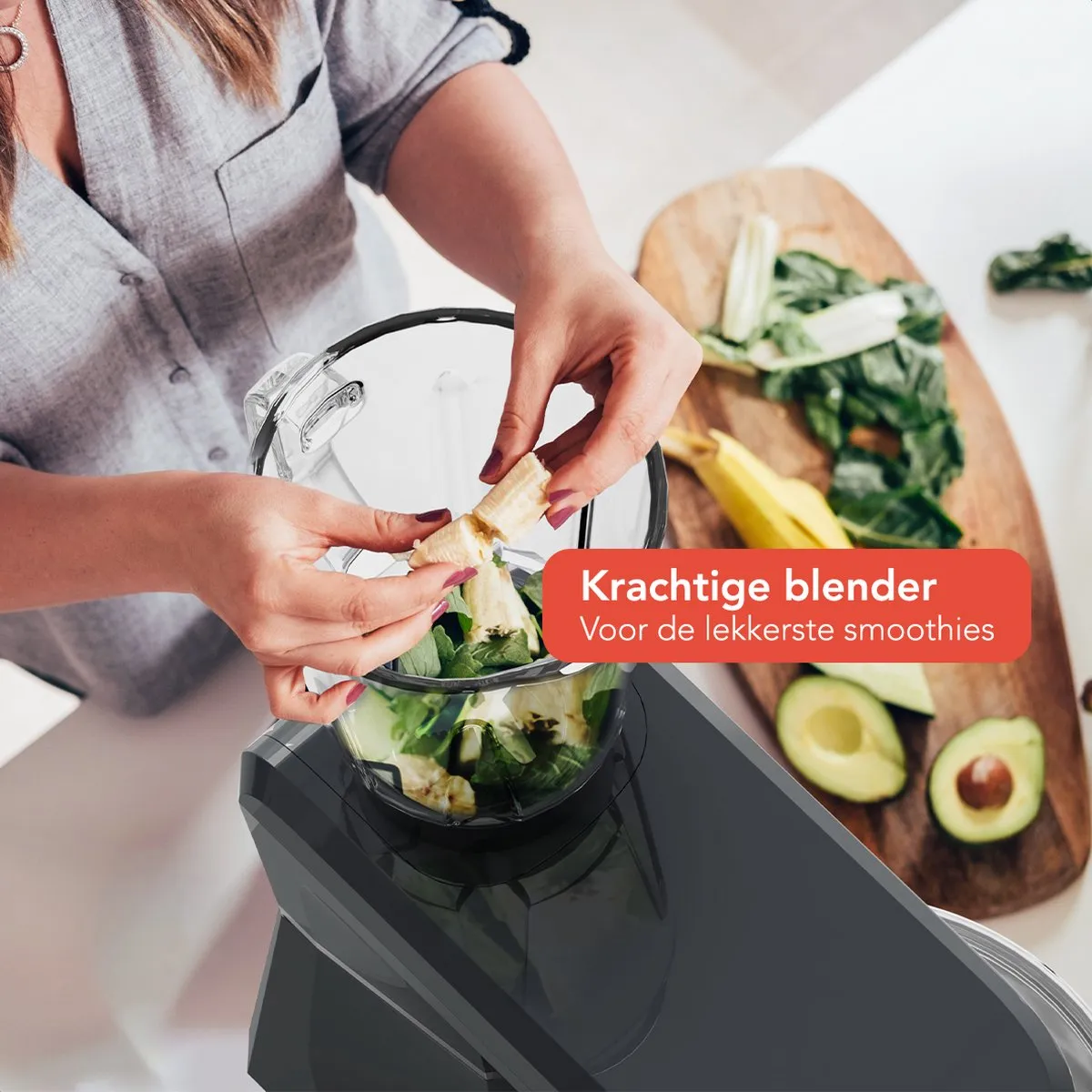 KitchenBrothers Keukenmachine 1500W - 6-in-1 Antraciet