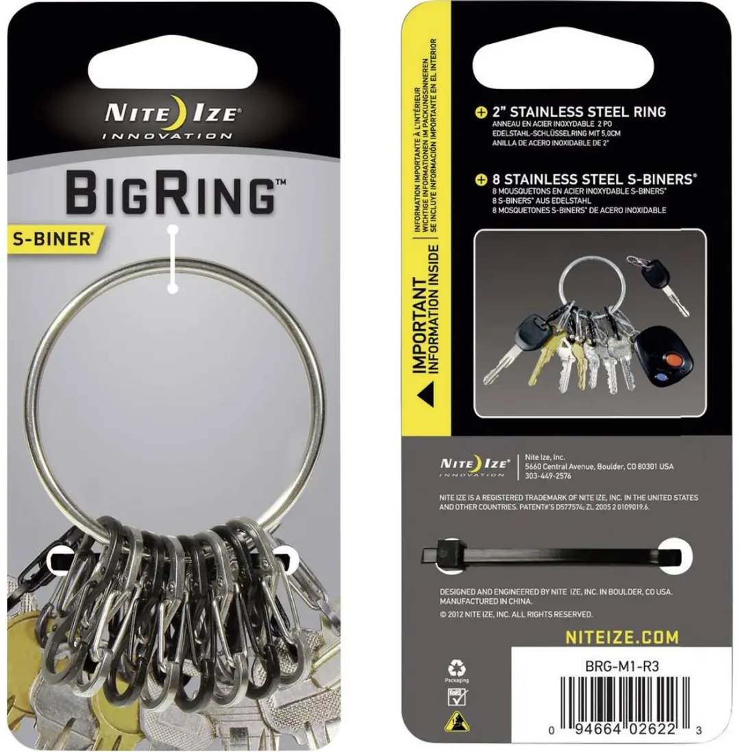 Nite Ize BigRing 8 S-Biner Sleutelring - Zwart/Zilver - afbeelding 5 van 6