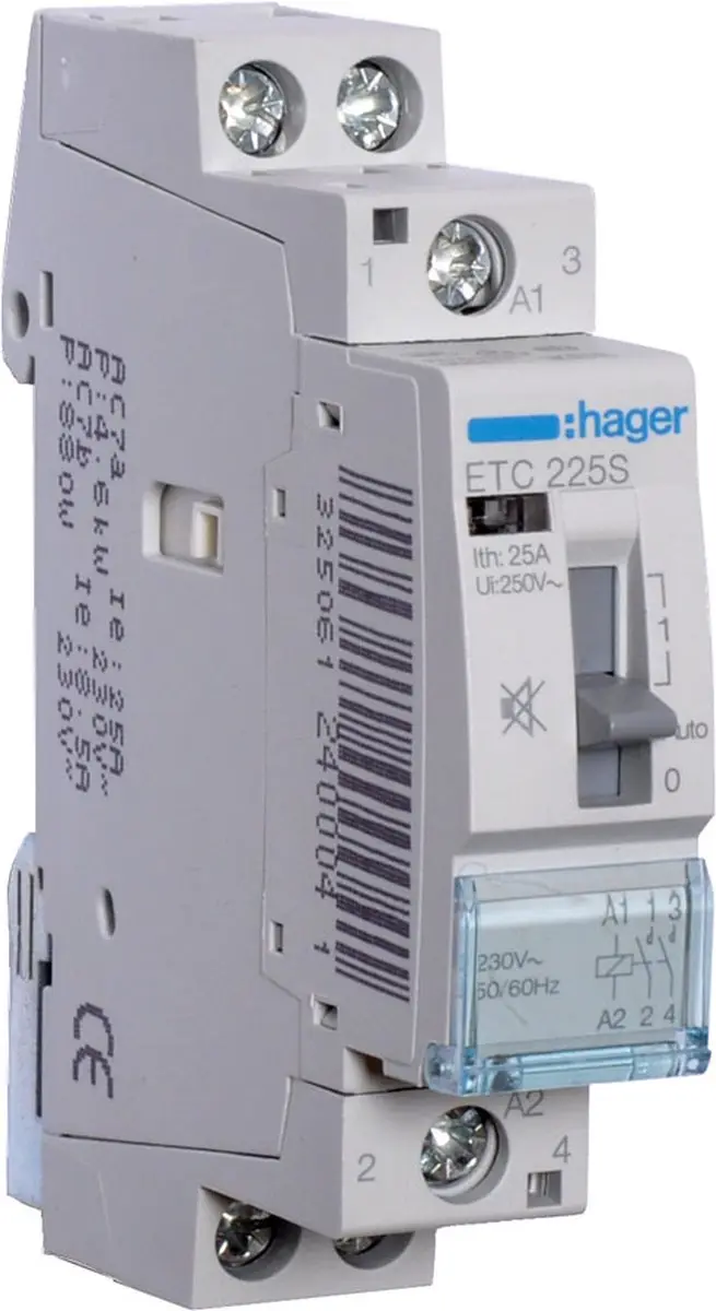Hager ETC225S magneetschakelaar 25A 2NO - afbeelding 2 van 2