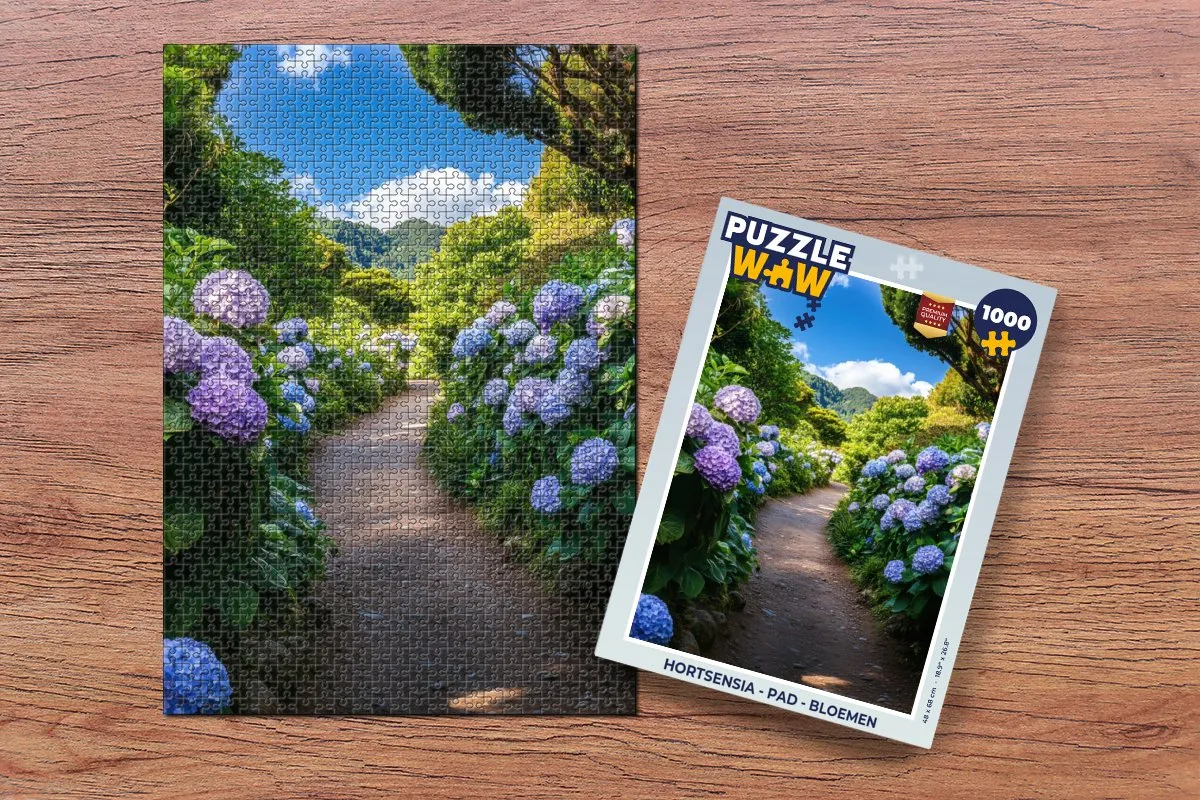 PuzzleWow Hortensia Pad Legpuzzel 1000 Stuks