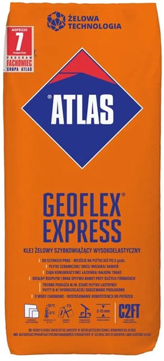 Atlas Geoflex Express zeer flexibele sneldrogende tegellijm 25 KG (C2FT 2-15 mm)