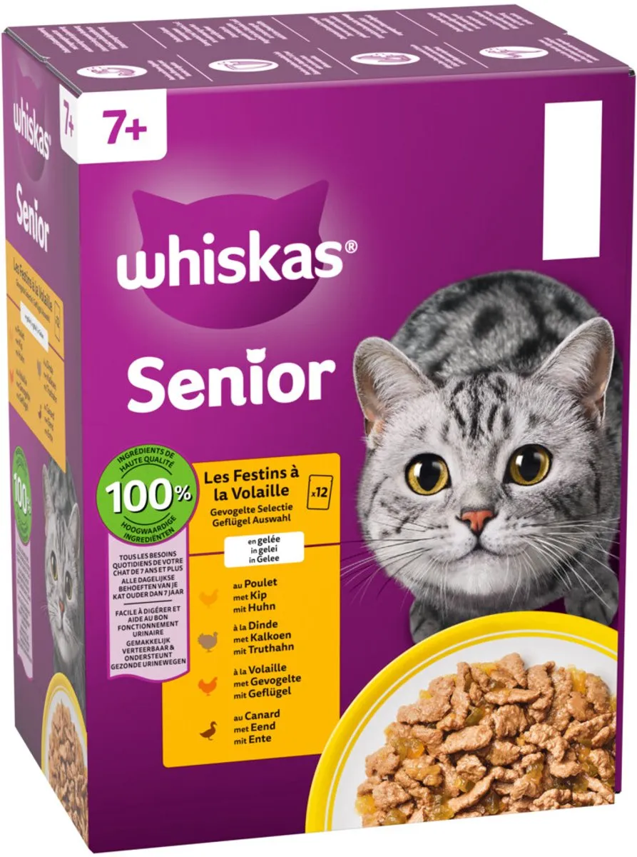Whiskas Nat Senior 7+ Gevogelte in Gelei