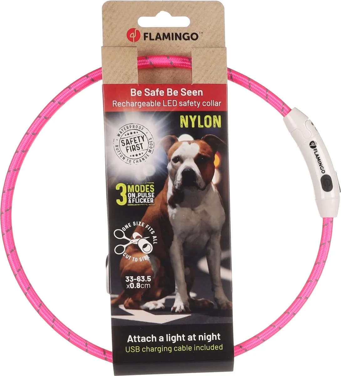 Flamingo Visio Leora LED Halsband Honden Roze 33-63,5cm - afbeelding 2 van 6