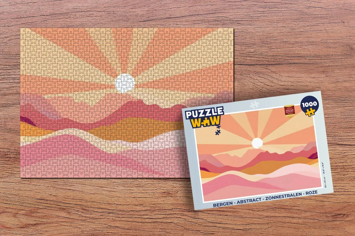PuzzleWow Bergen Abstract Zonnestralen Legpuzzel 1000 Stuks - Roze