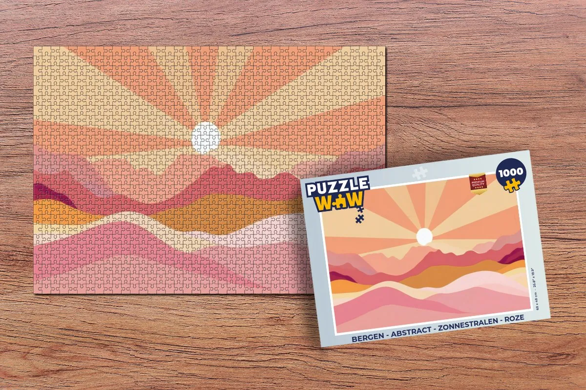 PuzzleWow Bergen Abstract Zonnestralen Legpuzzel 1000 Stuks - Roze
