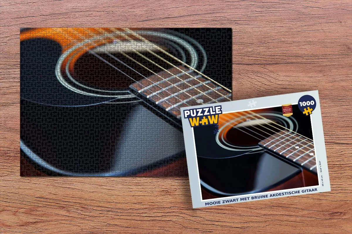 PuzzleWow Mooie zwart met bruine akoestische gitaar Legpuzzel 1000 Stuks