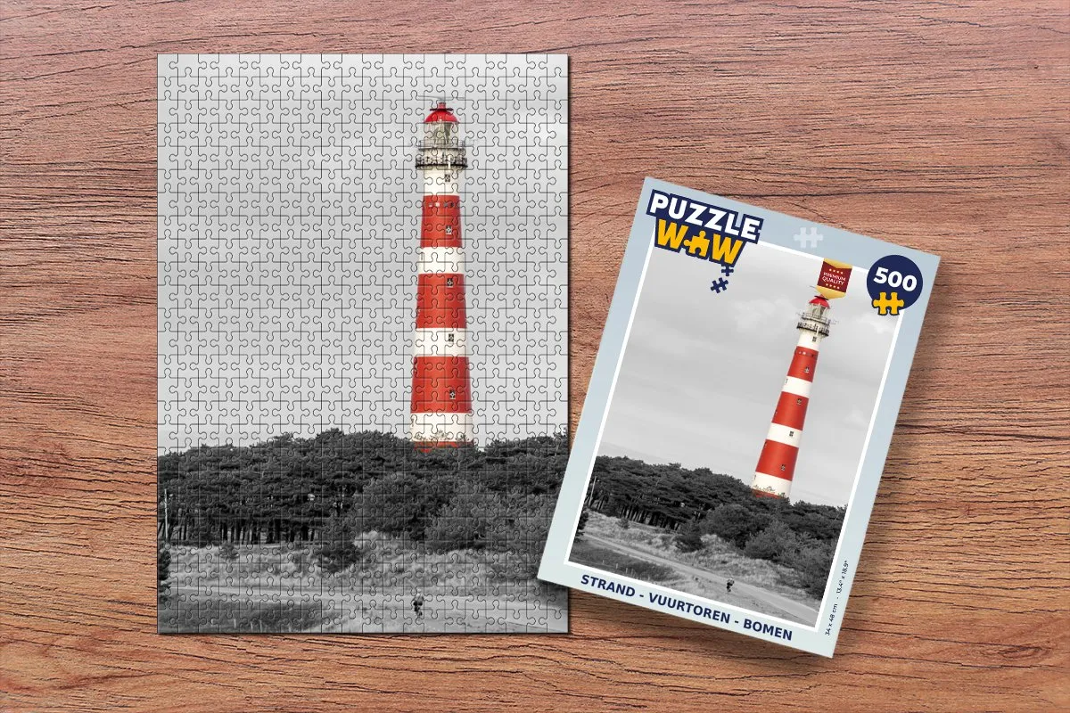 PuzzleWow Strand Vuurtoren Bomen Legpuzzel 500 Stuks - Multicolor