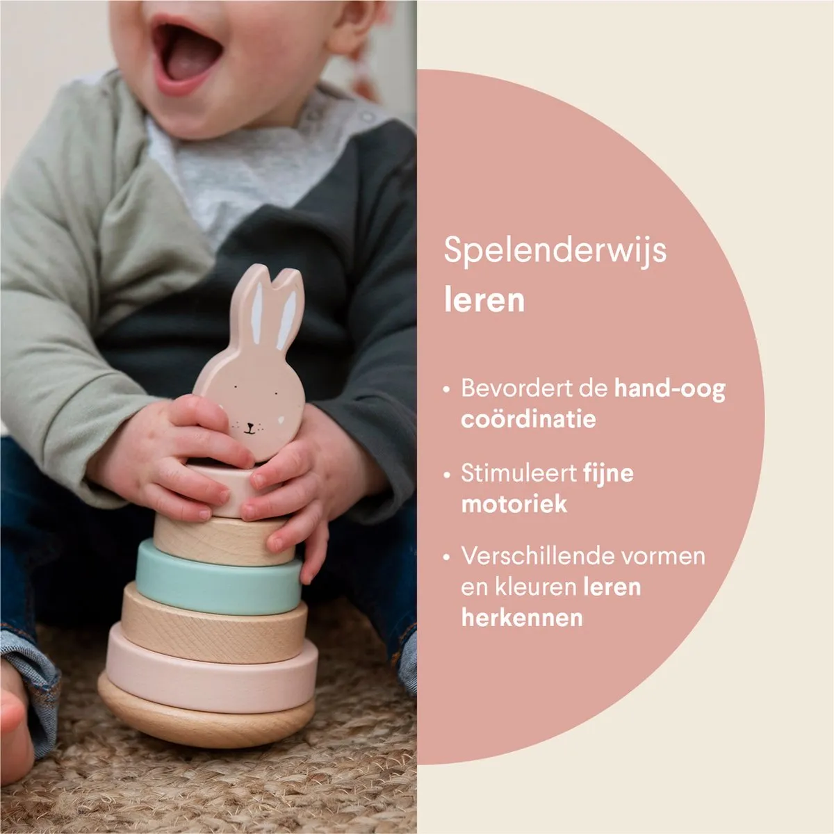 Trixie Houten Stapeltoren Mrs. Rabbit - Roze - 7 Stuks