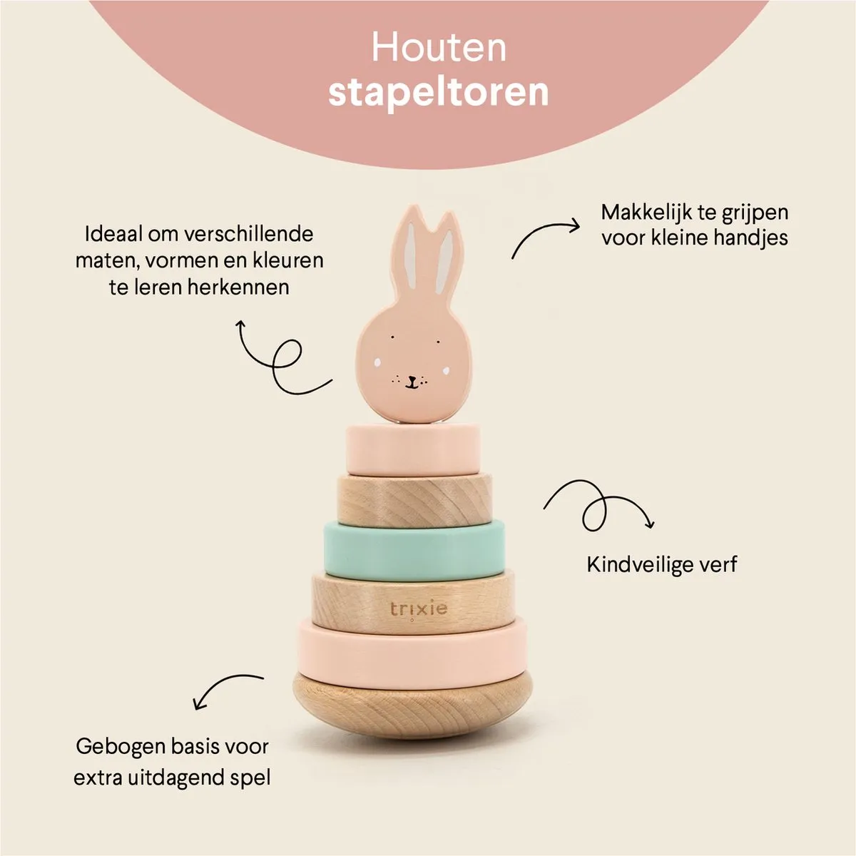 Trixie Houten Stapeltoren Mrs. Rabbit - Roze - 7 Stuks