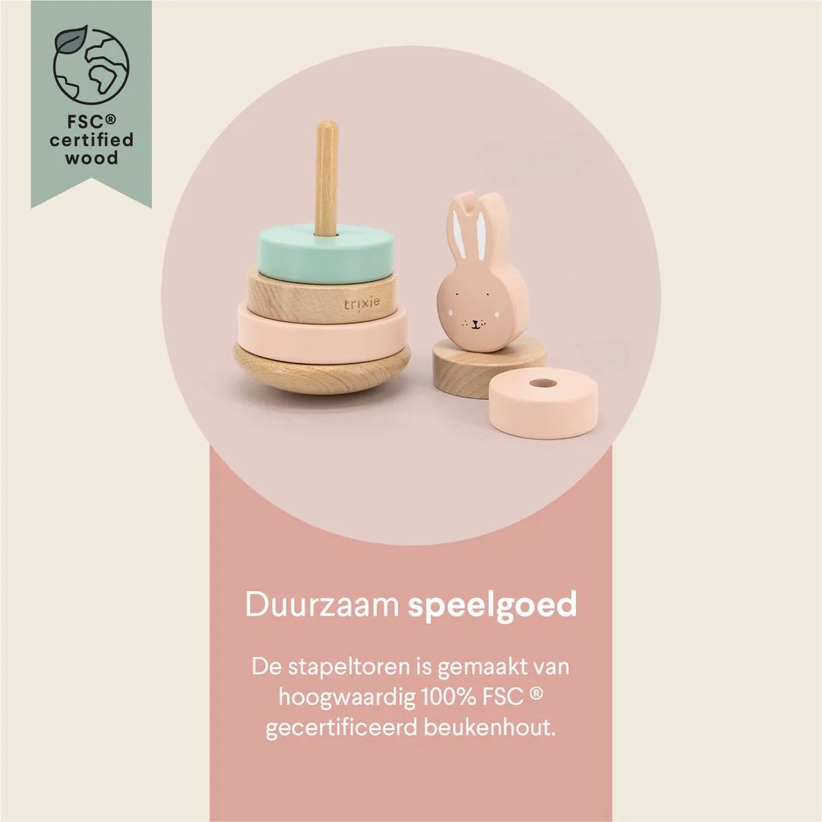 Trixie Houten Stapeltoren Mrs. Rabbit - Roze - 7 Stuks