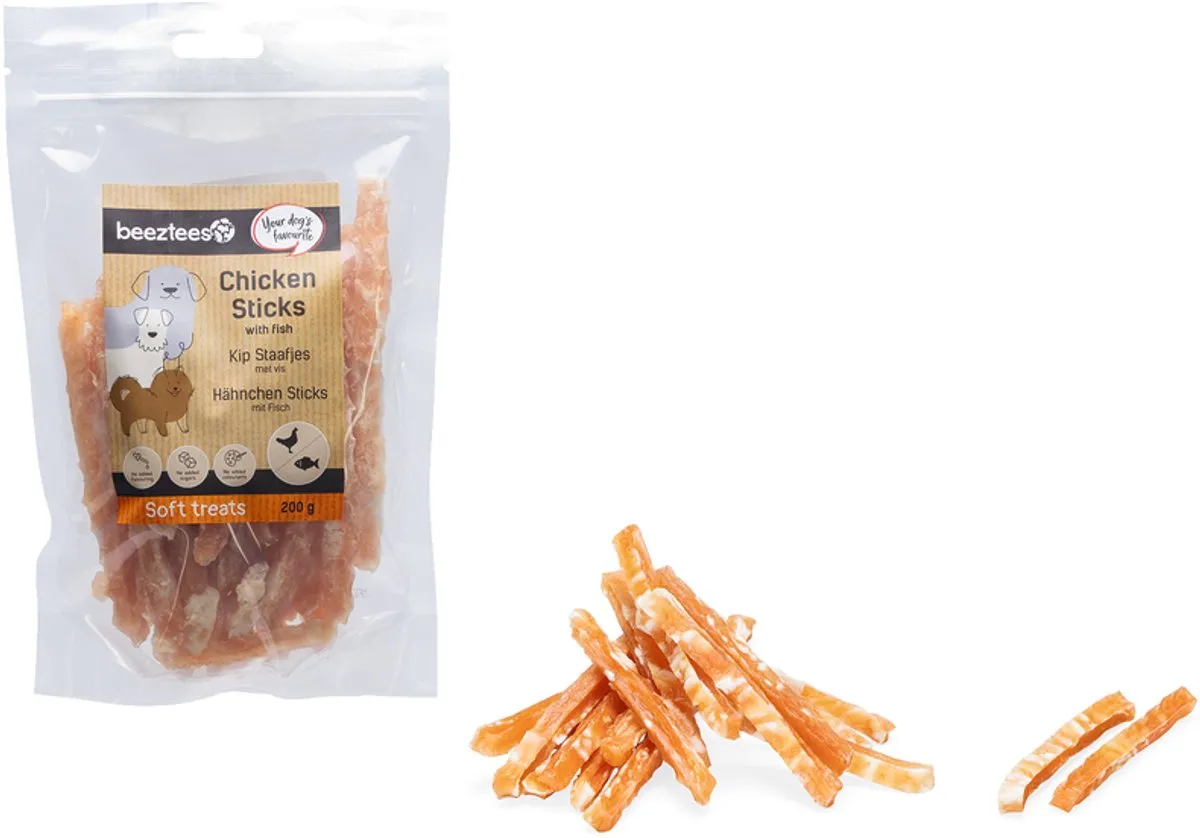 Beeztees Tasty Treats Kip Staafjes met Vis Mini Hondensnacks 200g