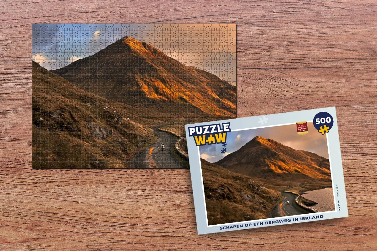 PuzzleWow Legpuzzel Schapen op een bergweg in Ierland 500 Stuks - Multicolor
