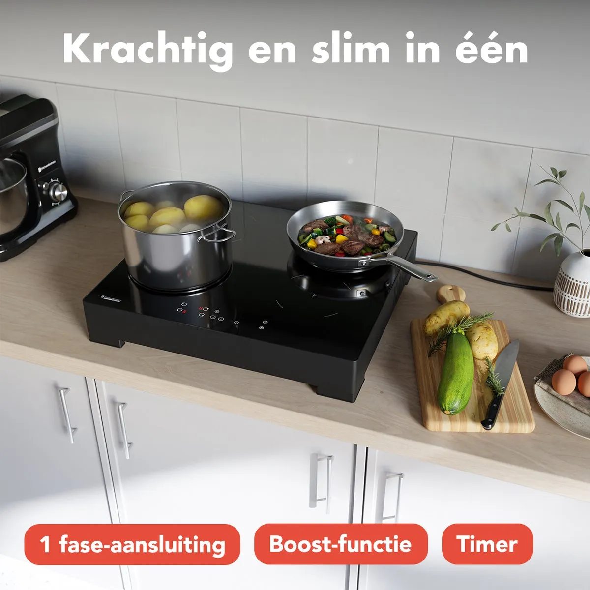 KitchenBrothers KB4058 Inductieplaat 60cm - 4 Zones - 2400W - Zwart