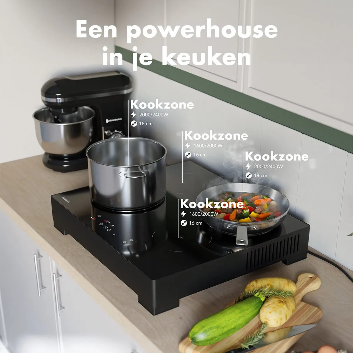 KitchenBrothers KB4058 Inductieplaat 60cm - 4 Zones - 2400W - Zwart
