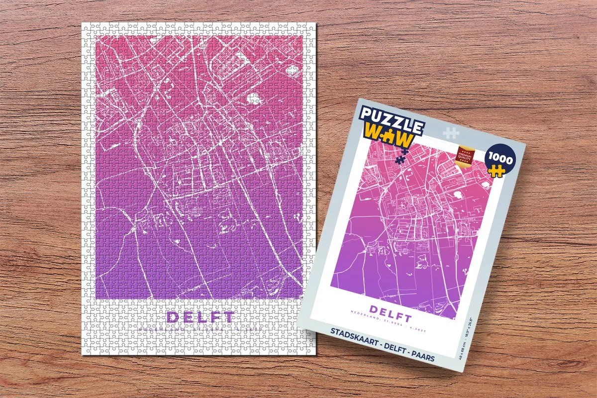 PuzzleWow Stadskaart Delft Legpuzzel 1000 Stuks - Multicolor
