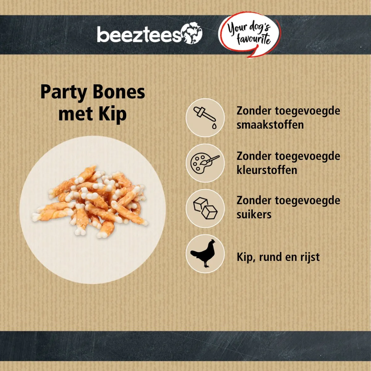 Beeztees Tasty Treats Party Bones Kip - 400g