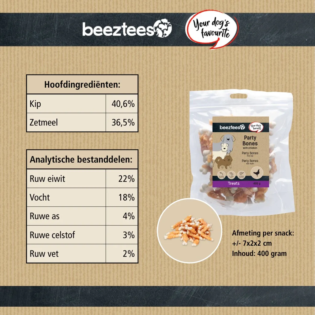 Beeztees Tasty Treats Party Bones Kip - 400g