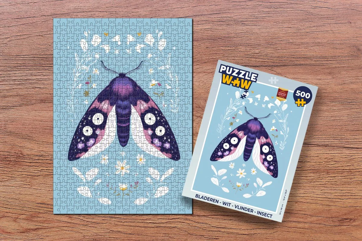 PuzzleWow Vlinder Bladeren Legpuzzel 500 Stuks - Wit