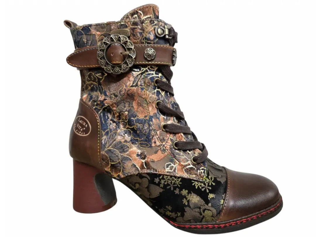 Laura Vita Incaso 10 Marron Enkellaarzen Bruin Gebloemd Leer en Suede Dames