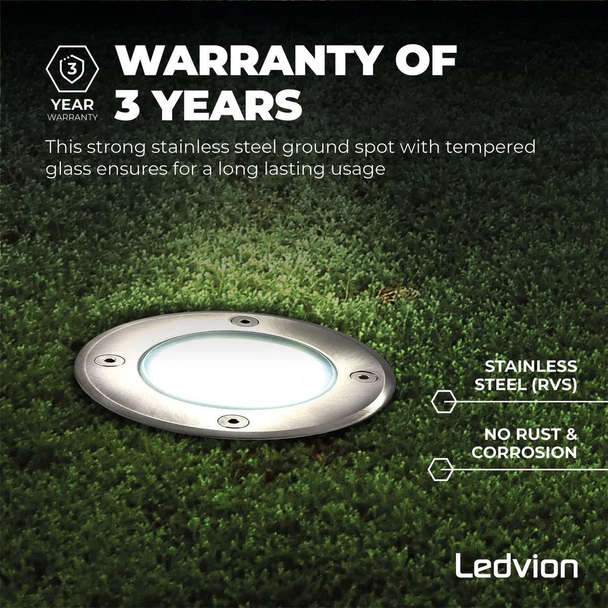 Ledvion 6X LED Grondspot 1M GU10 IP67 - 6 Stuks - RVS