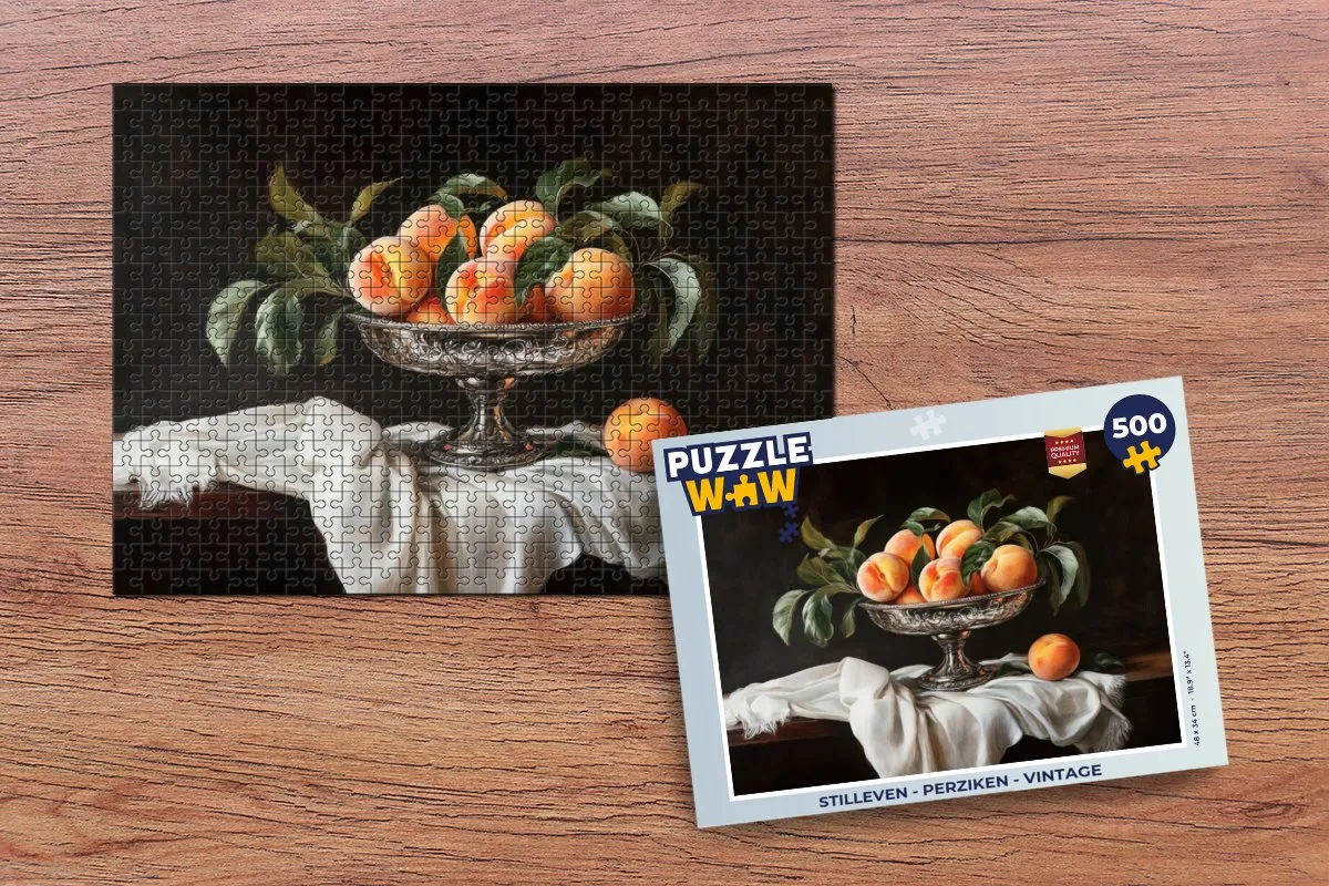 PuzzleWow Stilleven Perziken Legpuzzel 500 Stuks - Vintage