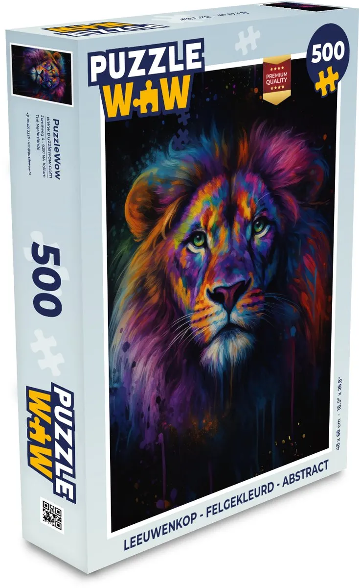 PuzzleWow Leeuwenkop Legpuzzel 500 Stuks - Felgekleurd