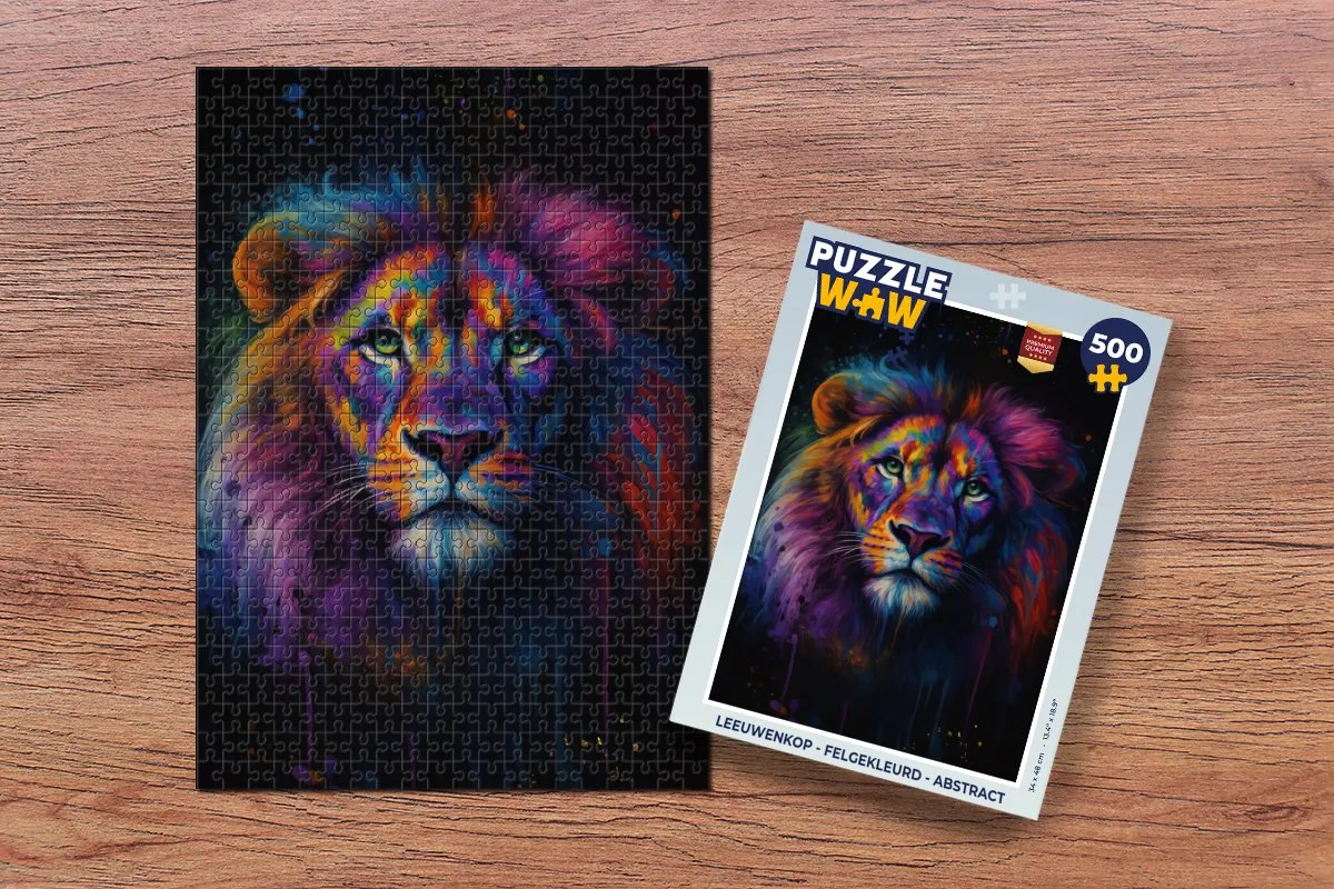 PuzzleWow Leeuwenkop Legpuzzel 500 Stuks - Felgekleurd