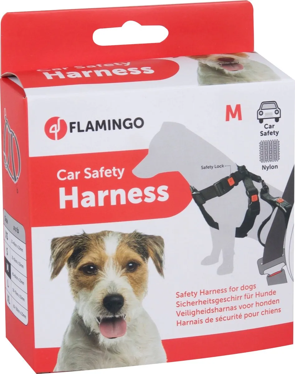 Flamingo Hondenharnas Auto Maten 40-60cm - Zwart - afbeelding 6 van 6