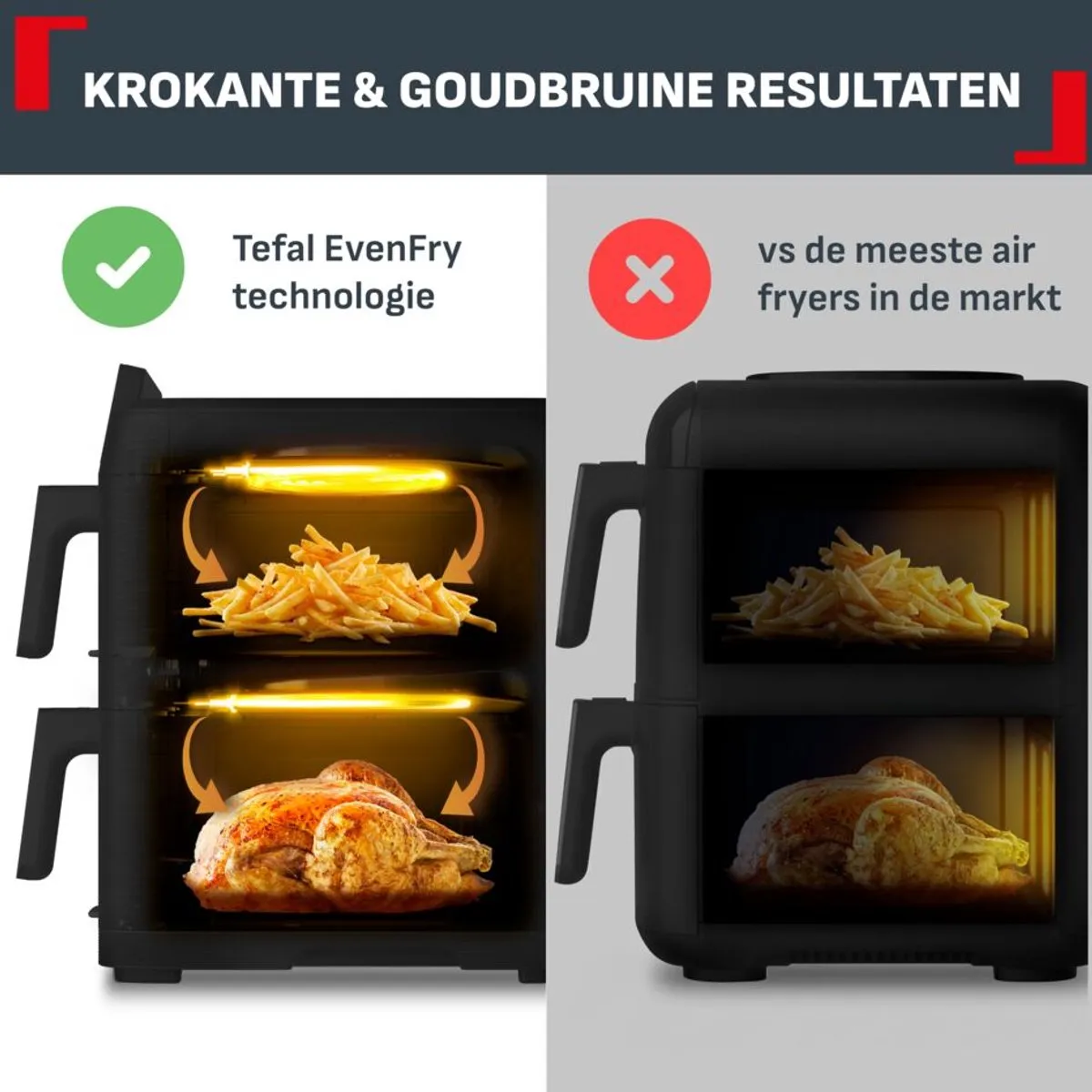 Tefal Easy Fry Crispy Stack EY7528 Dubbele Airfryer 10L - 2700W - Zwart - afbeelding 6 van 6