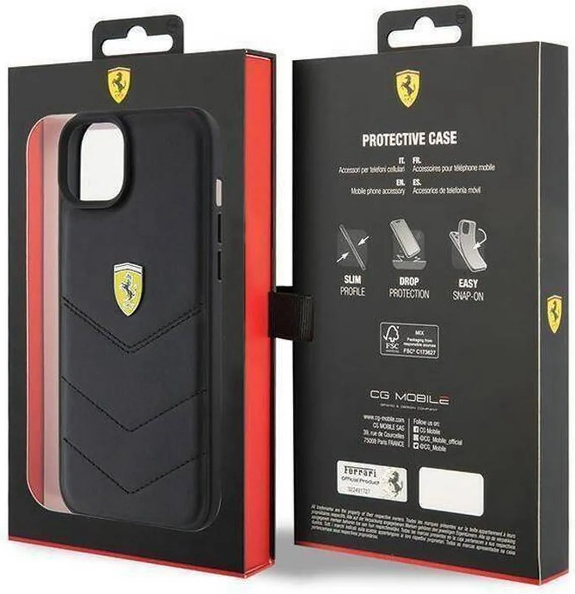 Ferrari Stitched Lines Back Case iPhone 15 Plus - Zwart