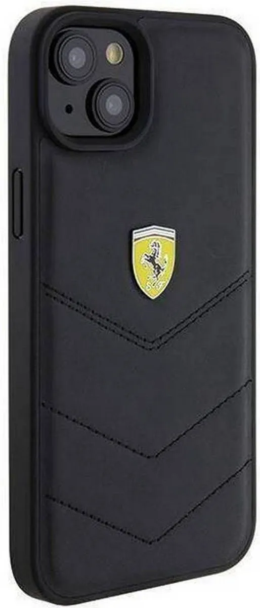 Ferrari Stitched Lines Back Case iPhone 15 Plus - Zwart