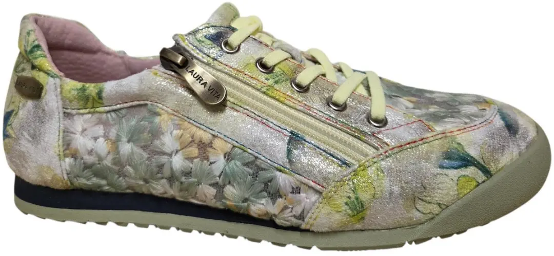 Laura Vita Tivanao 05 Jaune Sneakers Groen Gebloemd Leer Dames