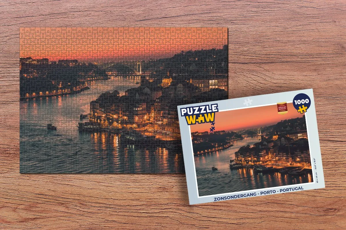 PuzzleWow Zonsondergang Porto Portugal Legpuzzel 1000 Stuks - Multicolor