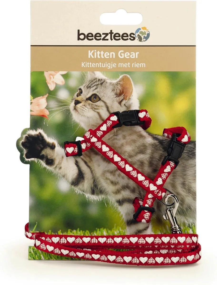 Beeztees Hearts Kittentuigje - Rood - 120cm x 10mm