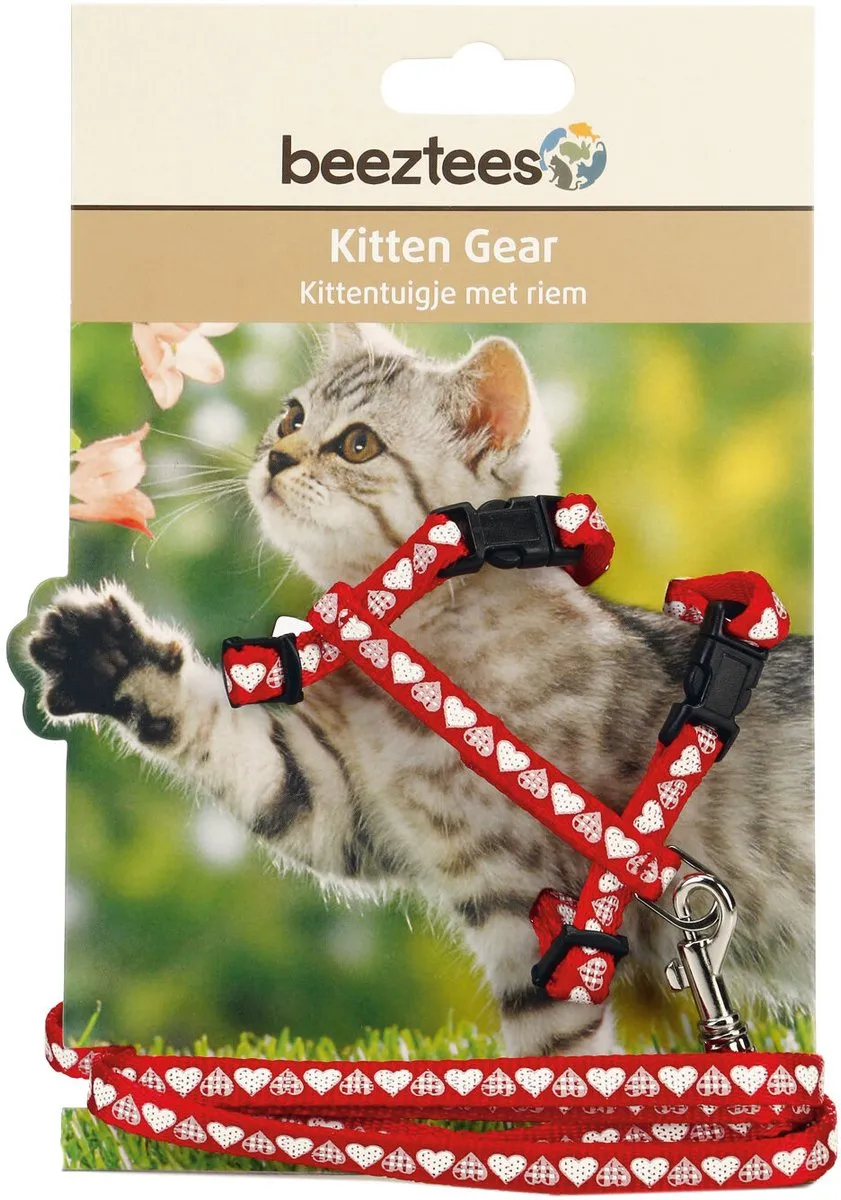 Beeztees Hearts Kittentuigje - Rood - 120cm x 10mm