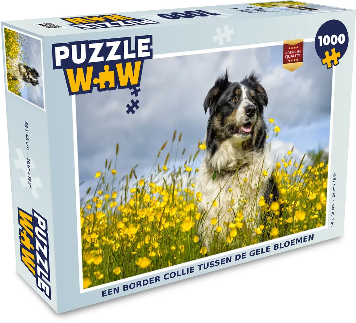 PuzzleWow Legpuzzel Border Collie Gele Bloemen 1000 Stuks - Multicolor
