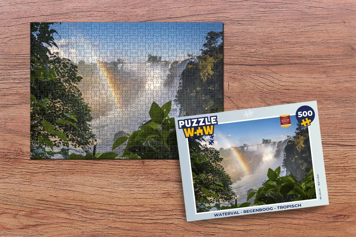PuzzleWow Waterval Regenboog Legpuzzel 500 Stuks - Multicolor