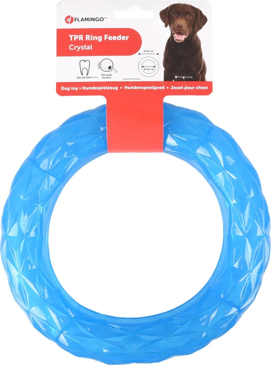 Flamingo Crystal Ring Feeder Hondenspeelgoed - Blauw 22cm