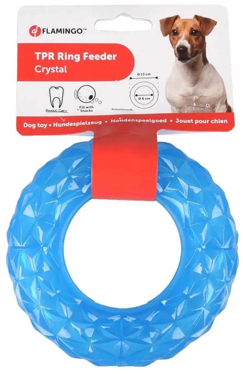 Flamingo Crystal Ring Feeder Hondenspeelgoed - Blauw 22cm