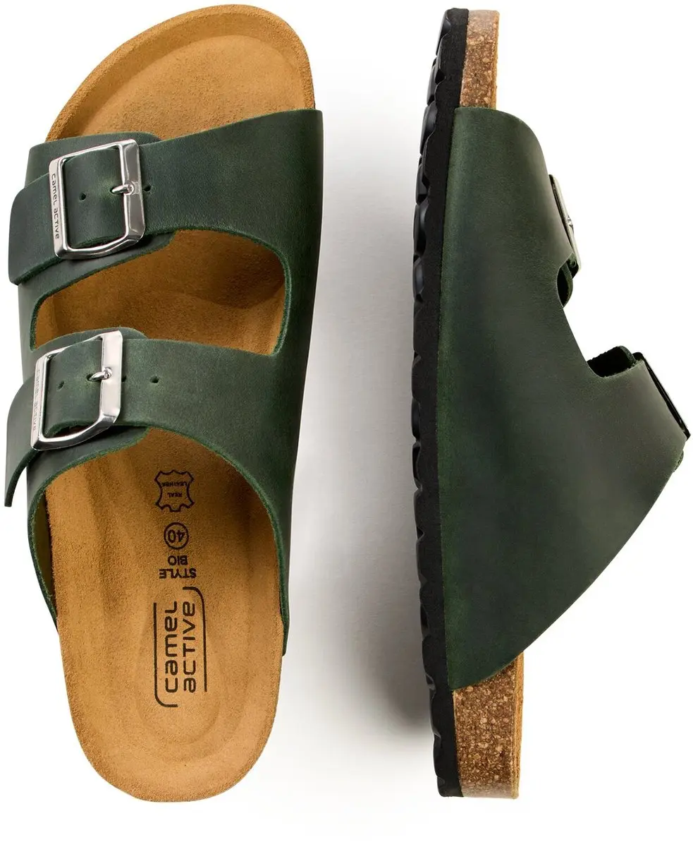 camel active Leren slipper met kurken voetbed
