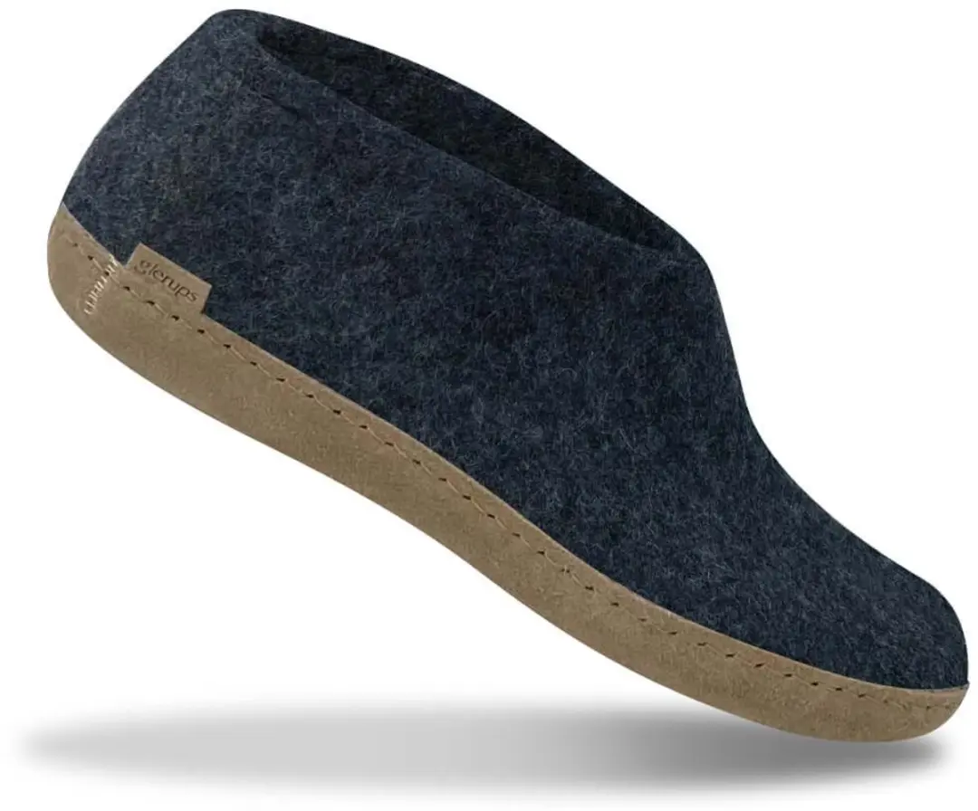 Glerups Lage Wollen Sloffen Leren Zool denim