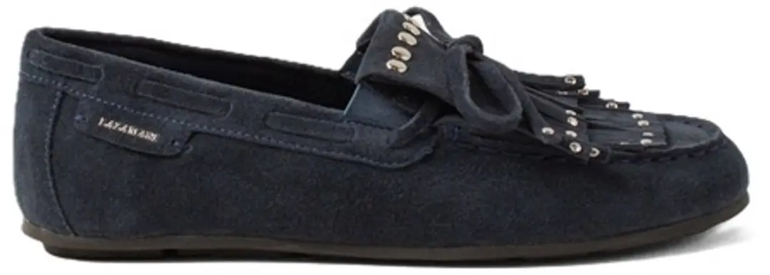Lazamani donkerblauw suède loafers met franjes